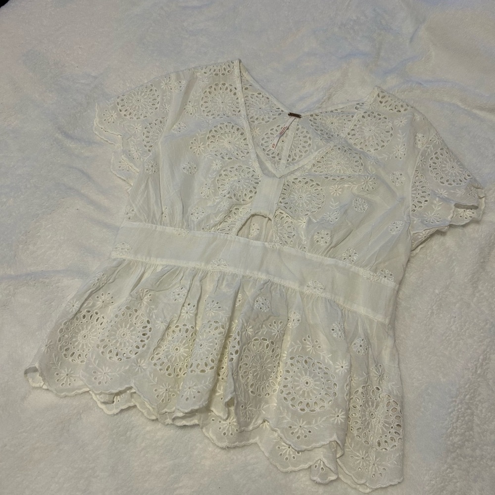 Free People White Eyelet Blouse